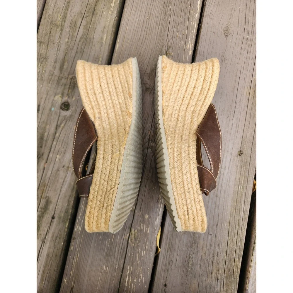 Vintage 90s Y2K Soda Platform Sandals Brown Espadrille Wedge Thong Knotted 9